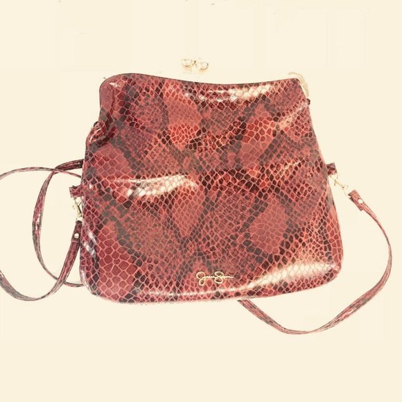 Jessica Simpson Cross Body Clutch Bag Wine & Pink - Picture 5 of 8